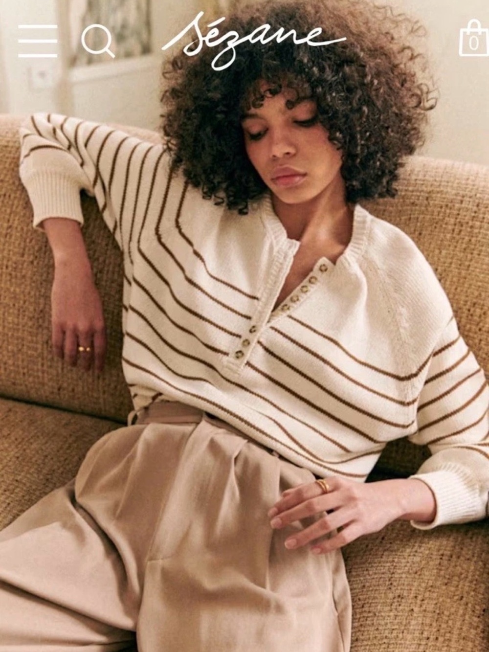 Sezane Striped  Henley Sweater sz M